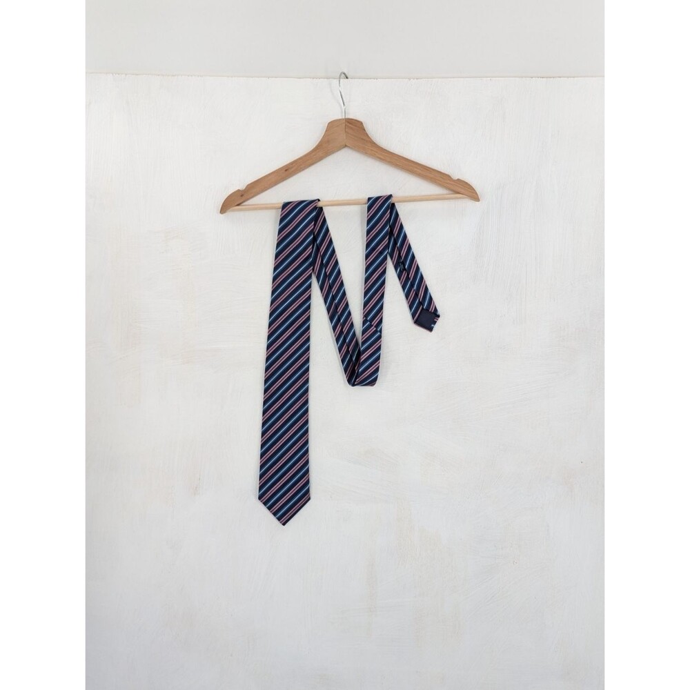 Charvet Place Vendome Paris Blue Pink Diagonal Stripes Silk Neck Tie France Chic
